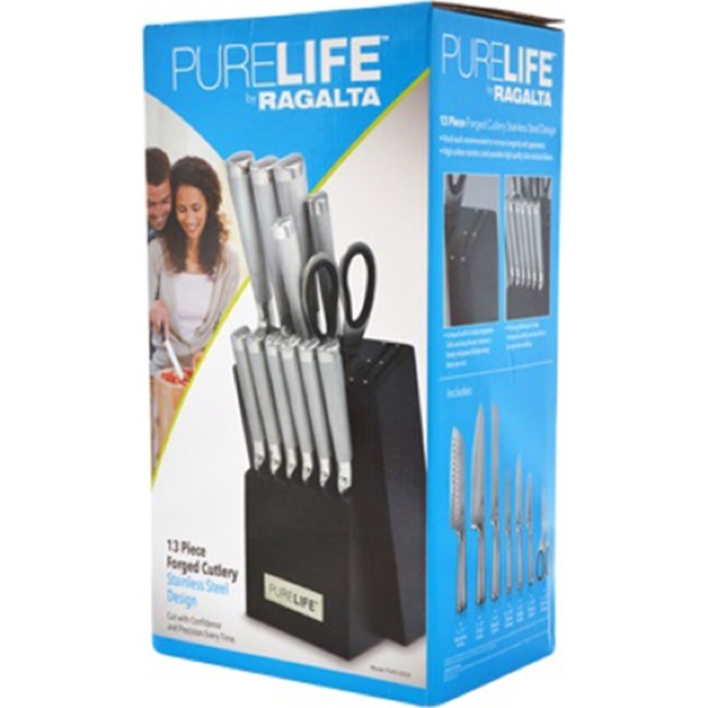 13 Piece Forged Knife Set with Sharpener - Stainless Steel
